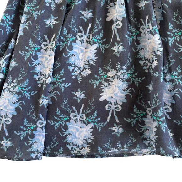 LoveShackFancy Brickell Blue Gathered Floral Print Crepe Mini Dress Size Large - Picture 8 of 13